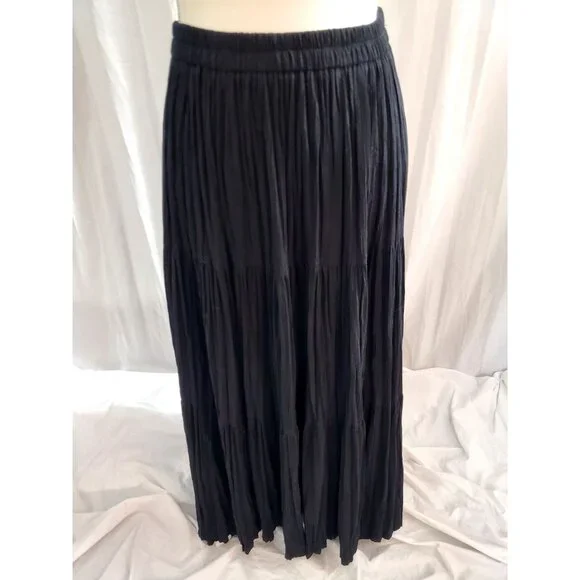 Vintage 90s Y2K Maxi Skirt One Size Black Ruffle Tiered Witchy Goth Whimsigoth - Picture 2 of 11